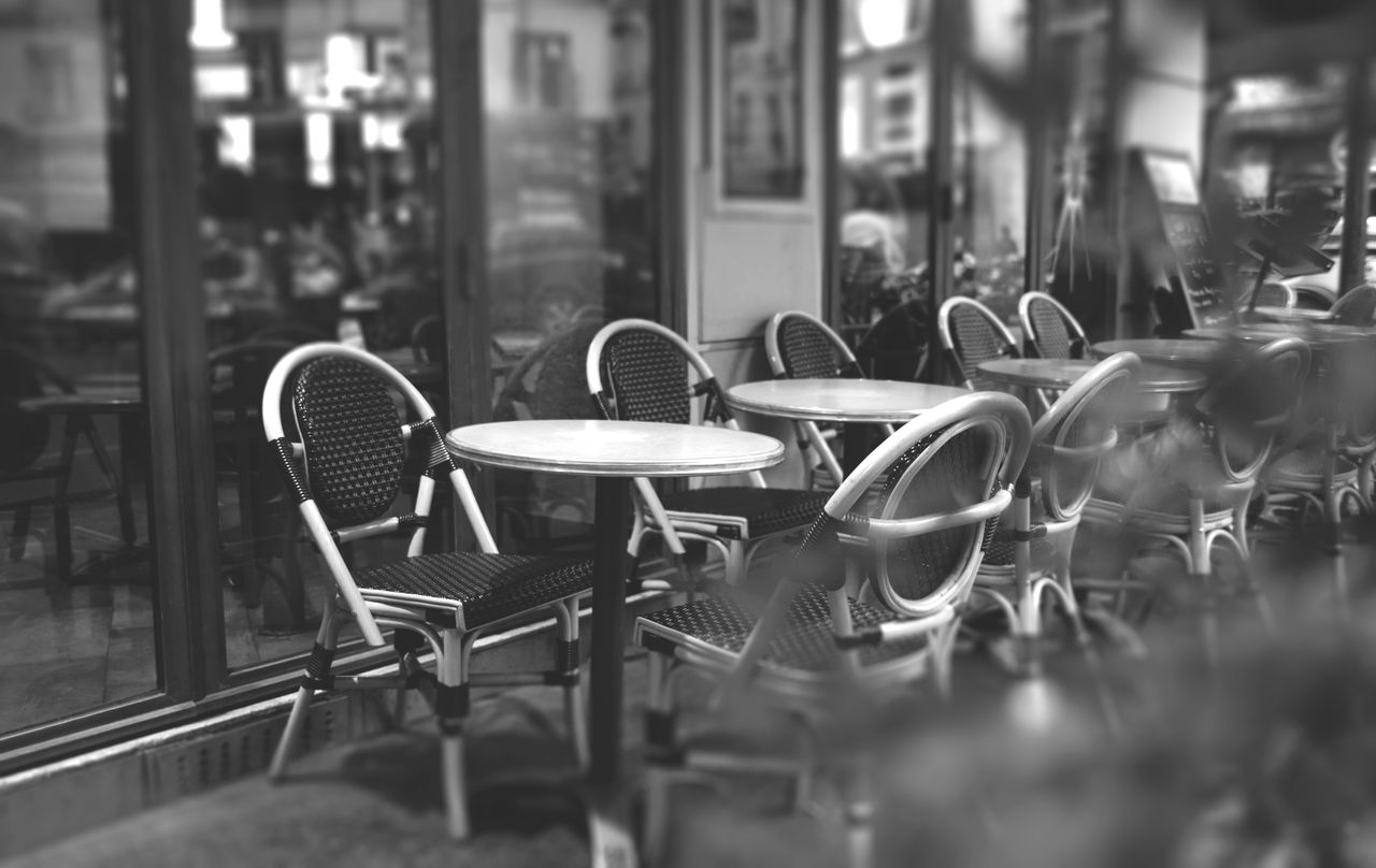 The café terrace at dusk